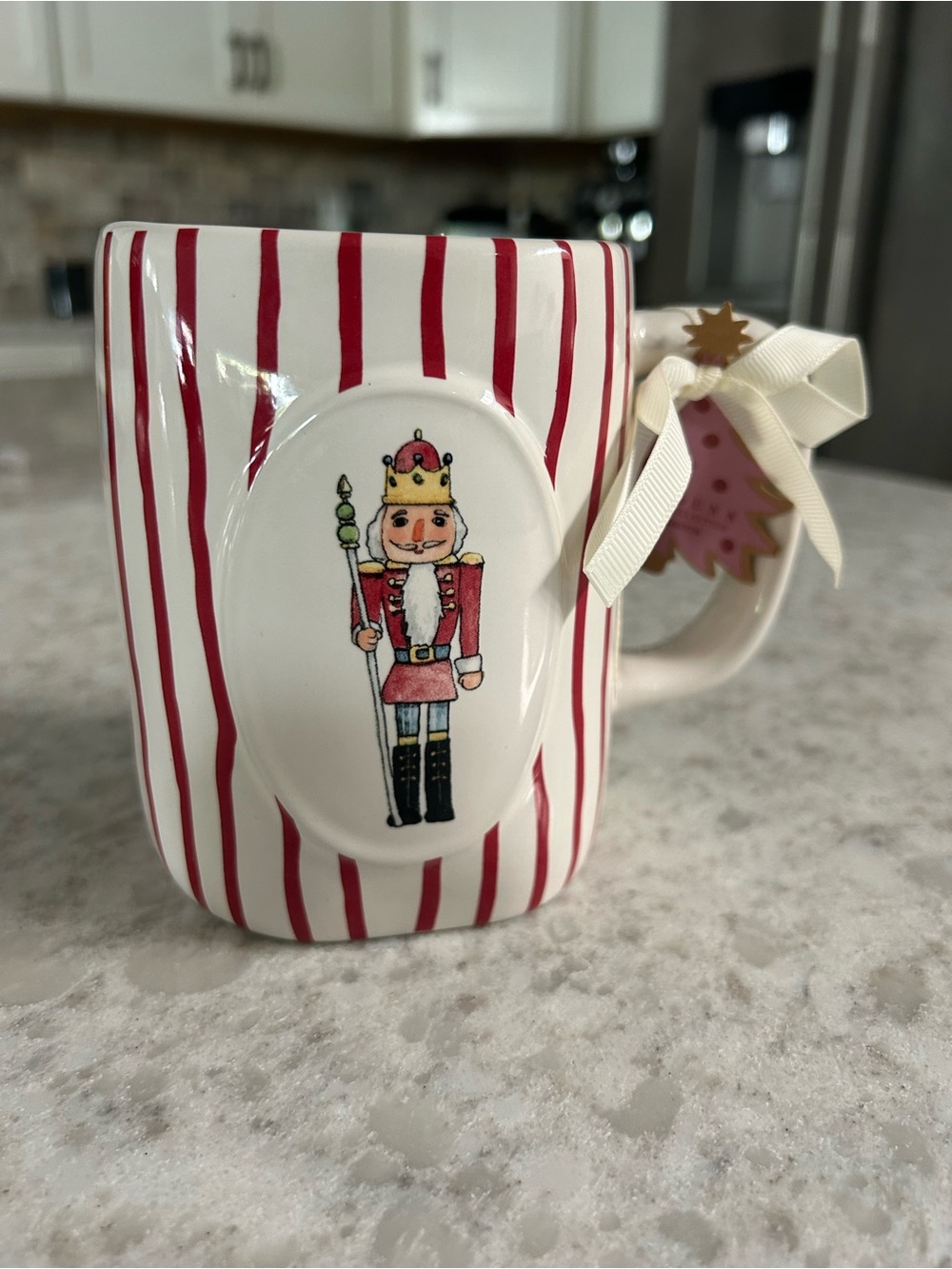 “New” Rae Dunn Red & White Stripe Nutcracker Mug